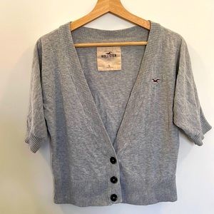 Hollister Large Gray Cropped 1/2 Sleeve Cardigan